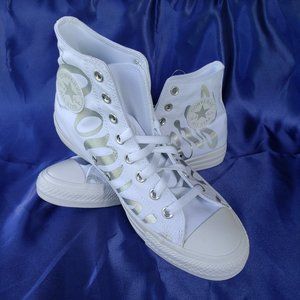 Converse Women White Chuck Taylor All star High Top Sneaker Silver Canvas Sz 9.5